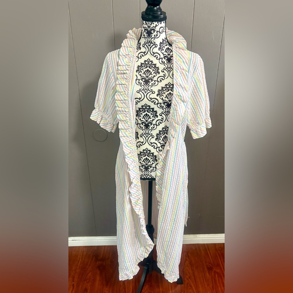 PIERRE CARDIN Vintage Striped Ruffle Robe - Picture 5 of 8